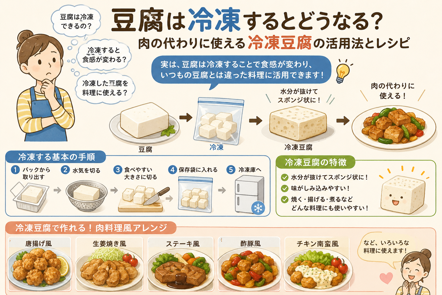 豆腐は冷凍するとどうなる？肉の代わりに使える冷凍豆腐の活用法とレシピ