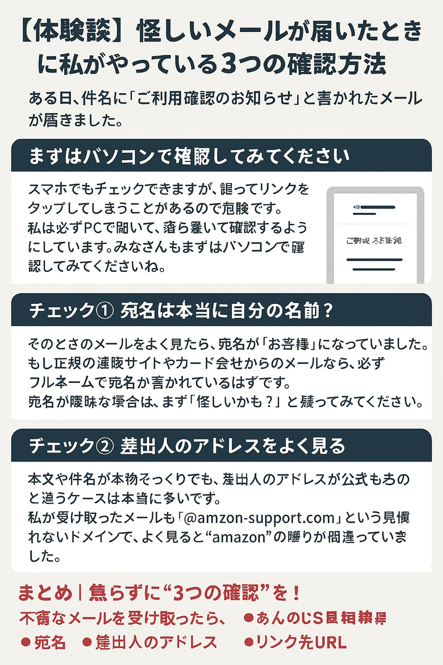 【体験談】怪しいメールが届いたときに私がやっている3つの確認方法