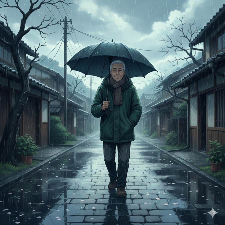 小雨と寒さに包まれた、静かな日曜の朝