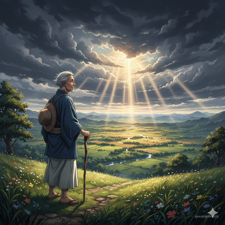 曇り空の隙間に差し込む静かな光