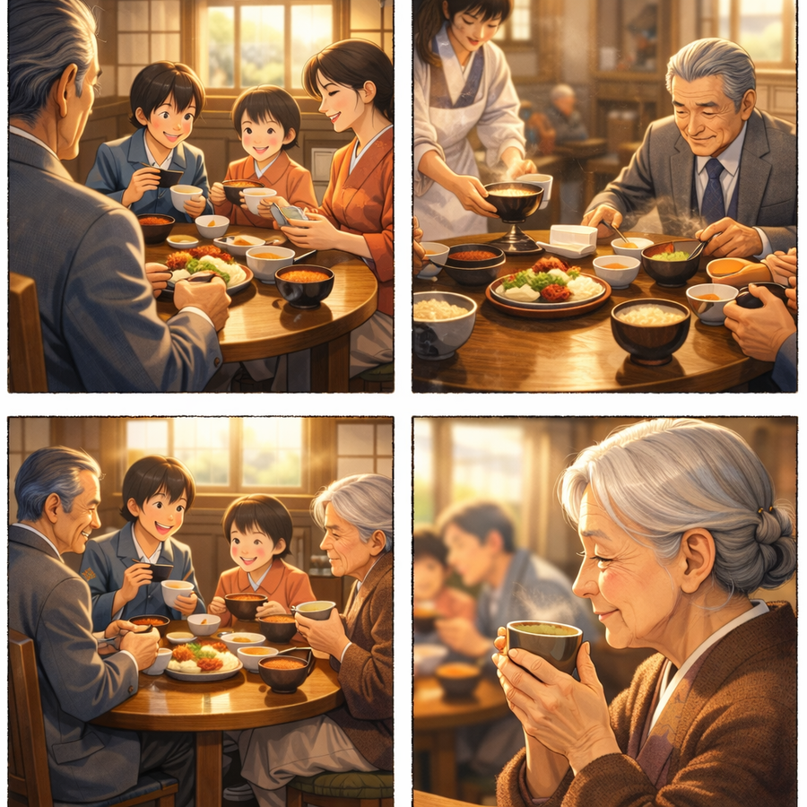 ちゃぶ台を囲む、五人の距離