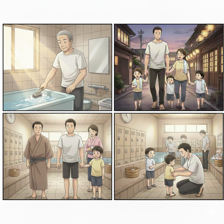 湯船に沈み、家族の時間を思う