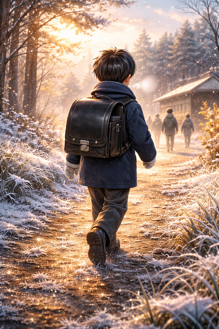 霜の朝と背中の教科書