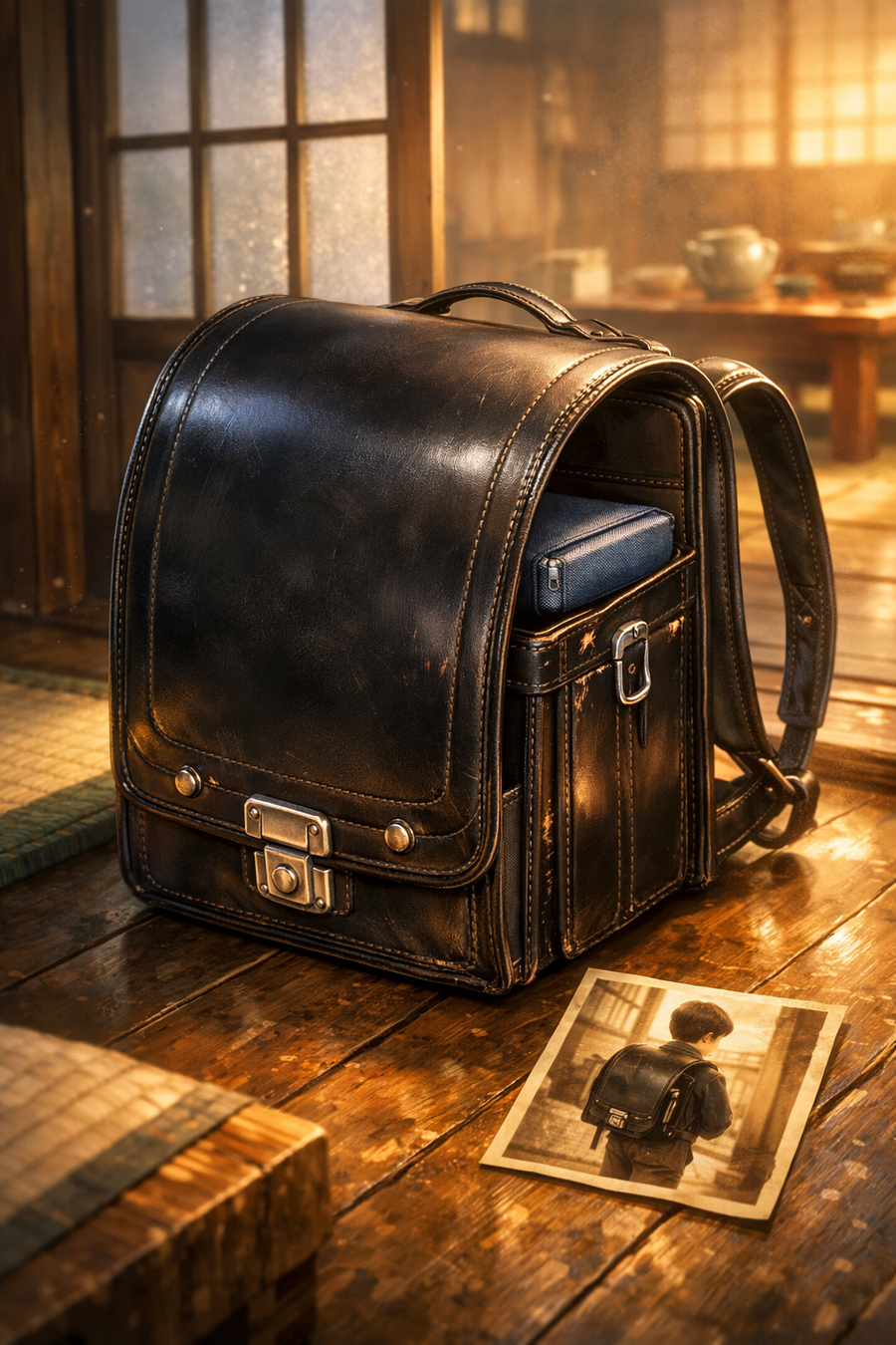 牛革の黒いランドセル