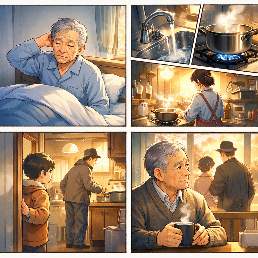 寒い朝、親の気配に包まれて