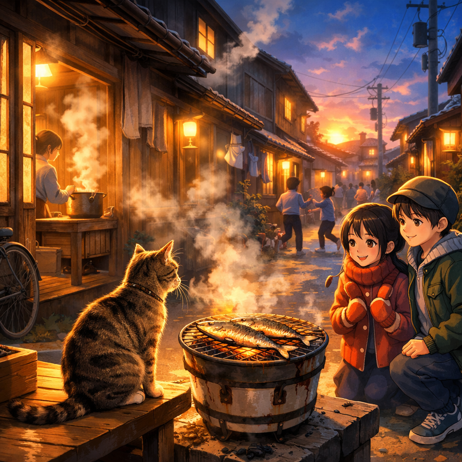 路地に漂う、夕暮れのごちそう