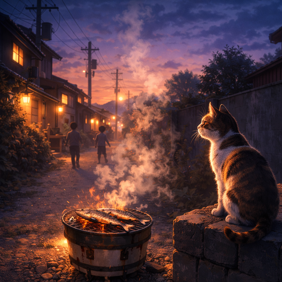 さんまの煙と、帰り道の空