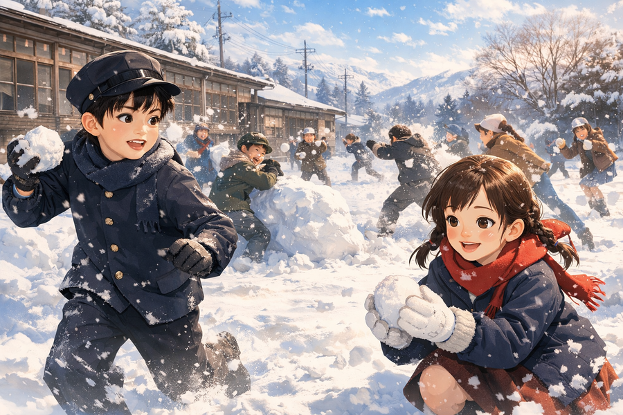 白い校庭に響いた笑い声