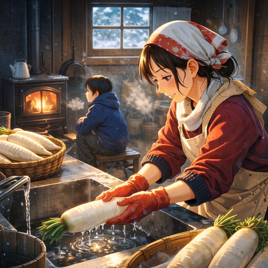 冷たい水と母の背中