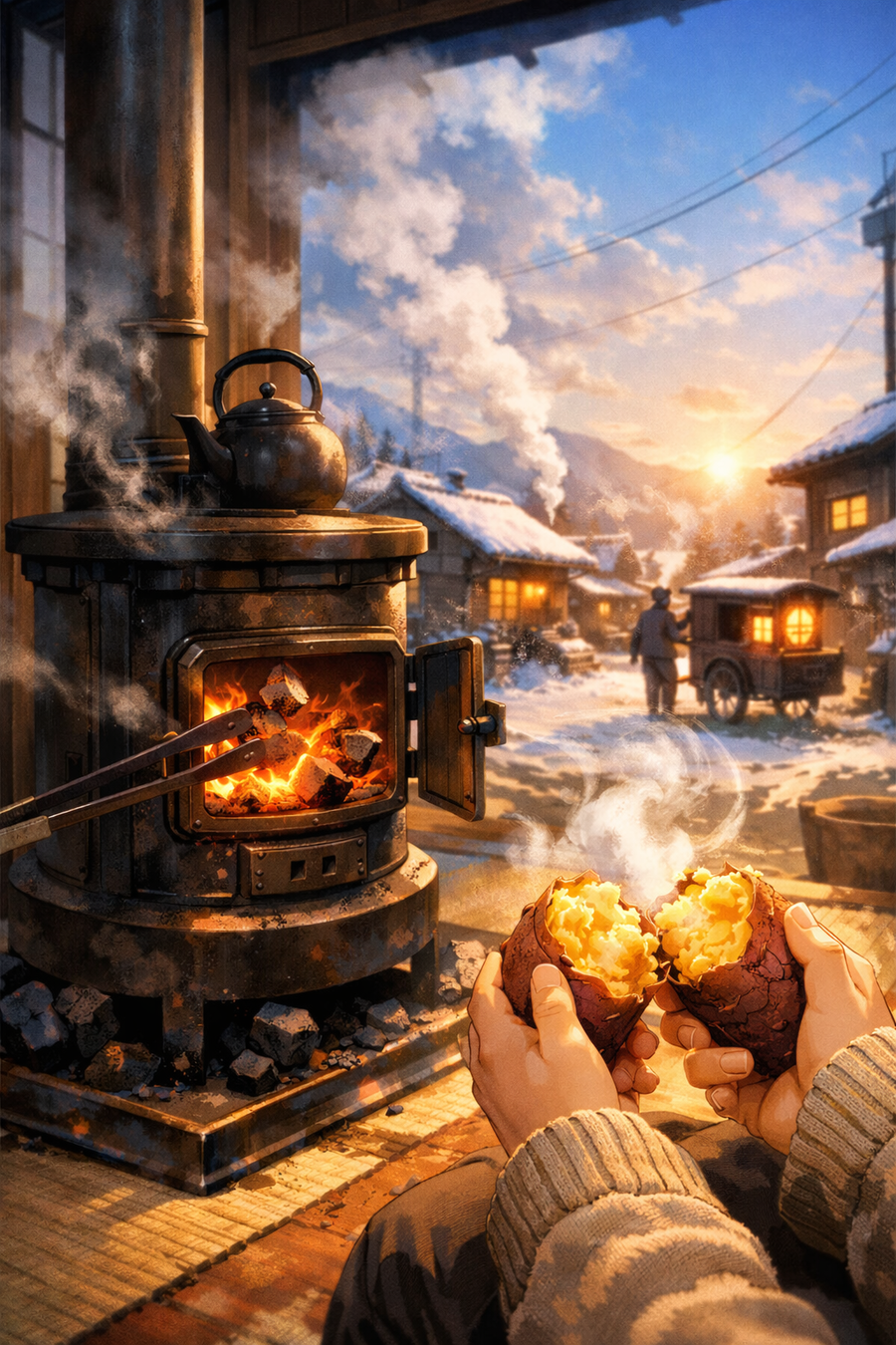 焼き芋の湯気と、鉄のぬくもり