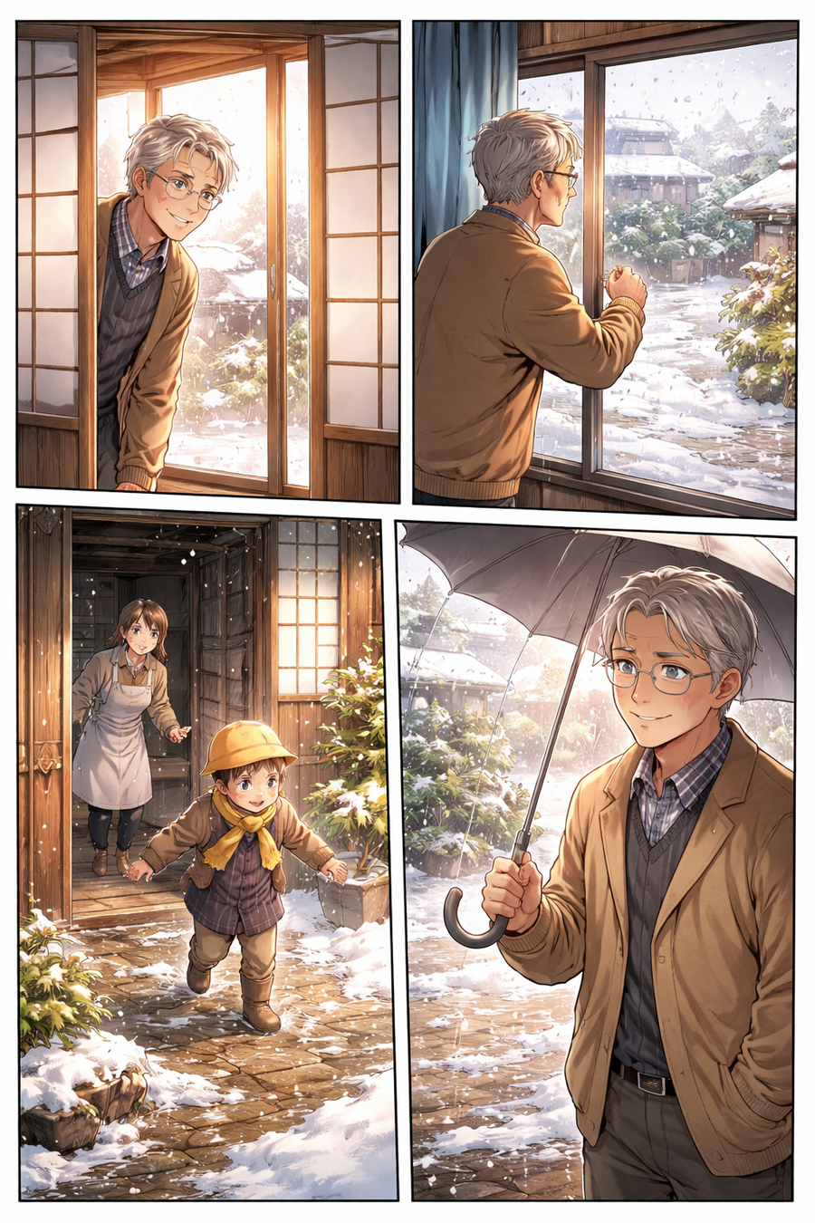 雪の朝、昭和の玄関先を思い出す