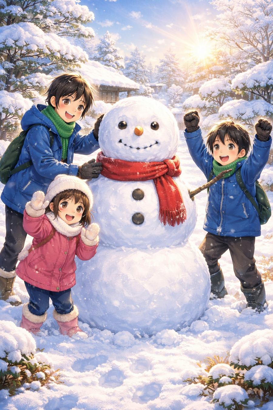 雪だるまに込めた三人の力