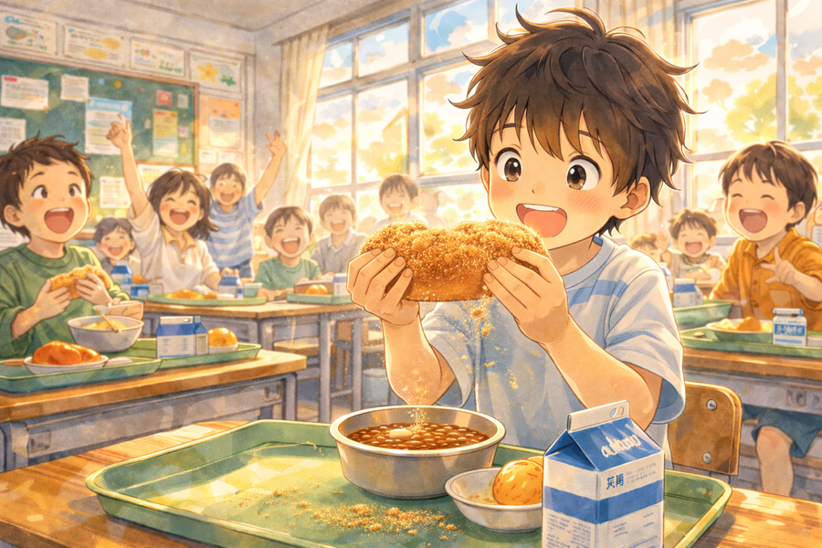 揚げパンの日は、教室がちょっとしたお祭りになる