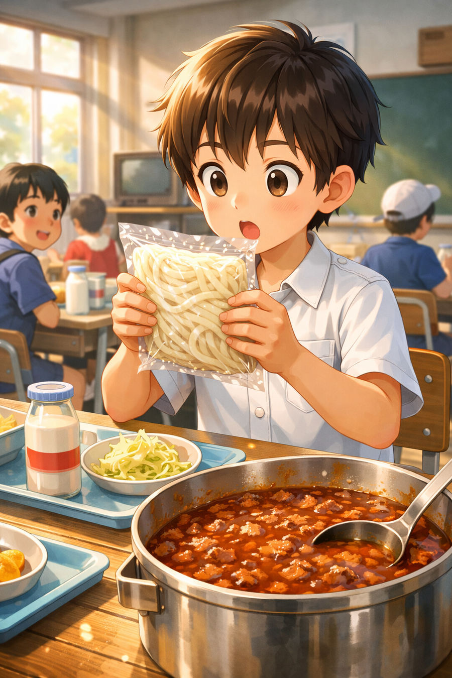ソフト麺ミートソースの衝撃！給食界の革命メニュー