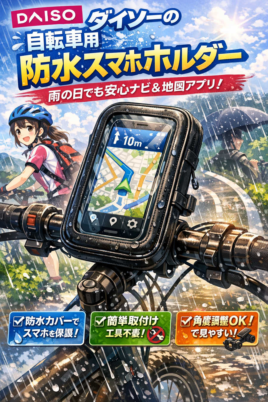 ダイソー自転車用防水スマホホルダーの付け方を徹底解説【初心者OK】