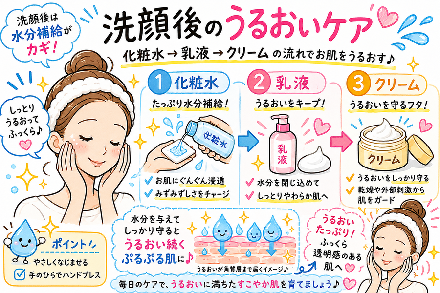 エプソムソルトと保湿ケアの関係イラスト
