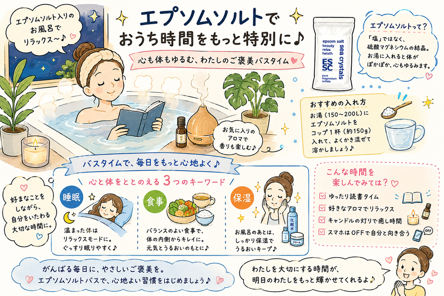 リラックスタイムと美容習慣のイラスト