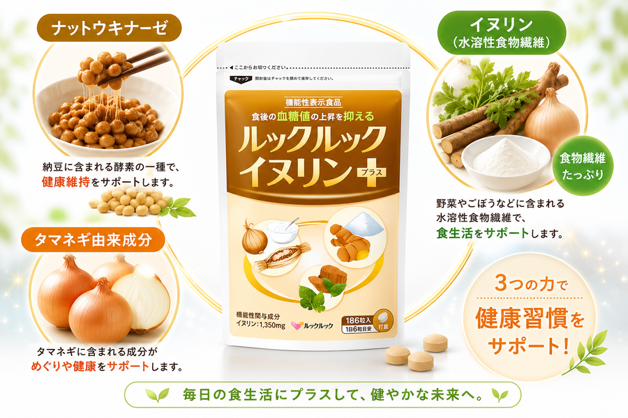 ナットウキナーゼ・イヌリン・タマネギ成分のイメージ図