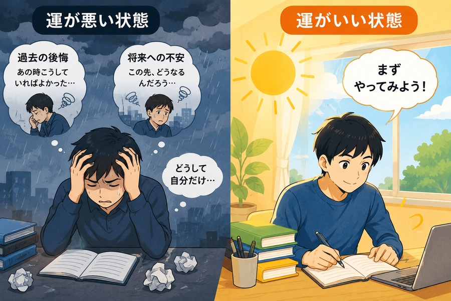 運が悪い人と運がいい人の比較イラスト