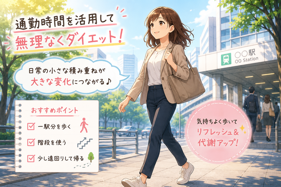 通勤時間を活用して歩く会社員女性