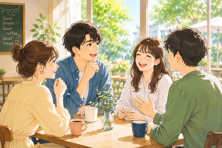 友人同士が笑顔で会話