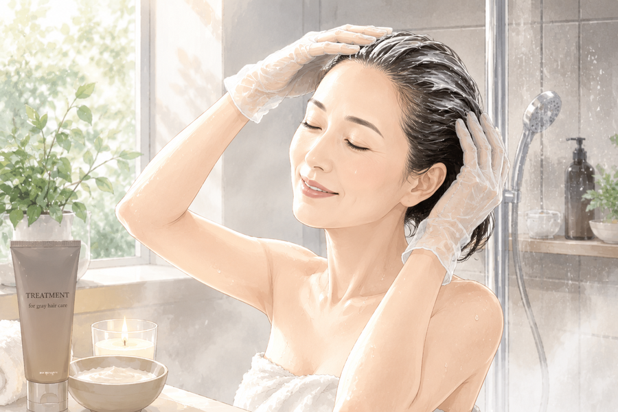 カラートリートメントを髪に塗る女性
