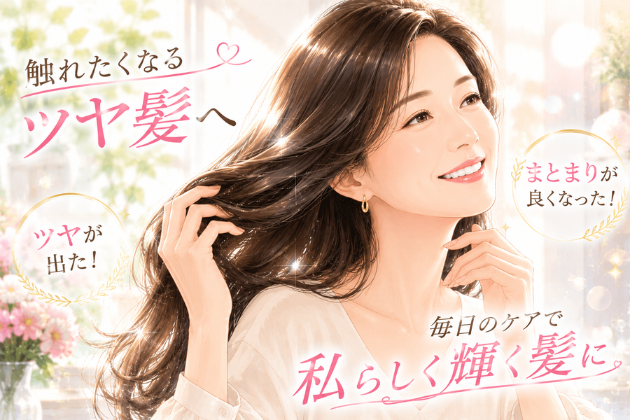 ツヤのある髪に満足する女性