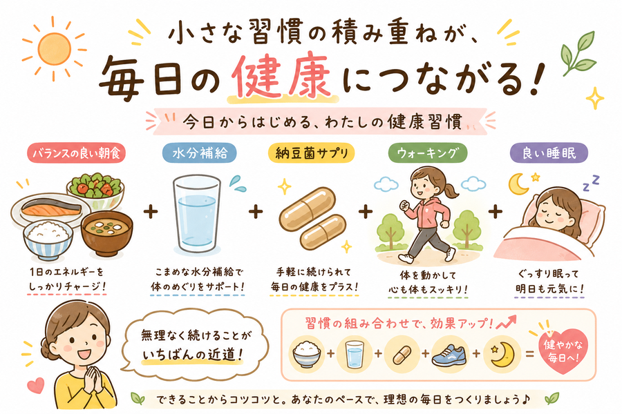 毎日の健康習慣を表現したイラスト