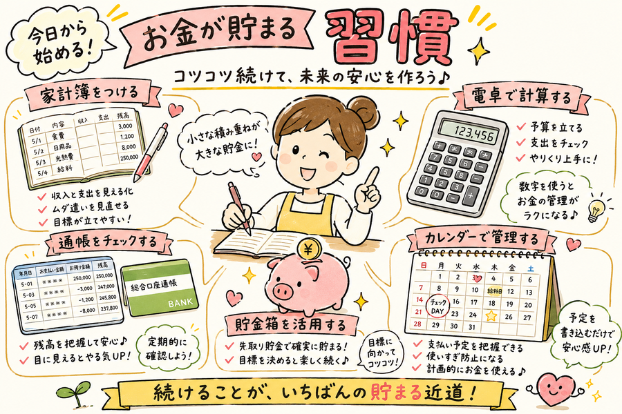年100万円貯める主婦の家計管理イラスト