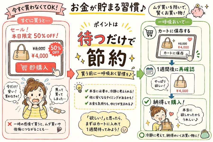 衝動買いを防ぐ比較イラスト