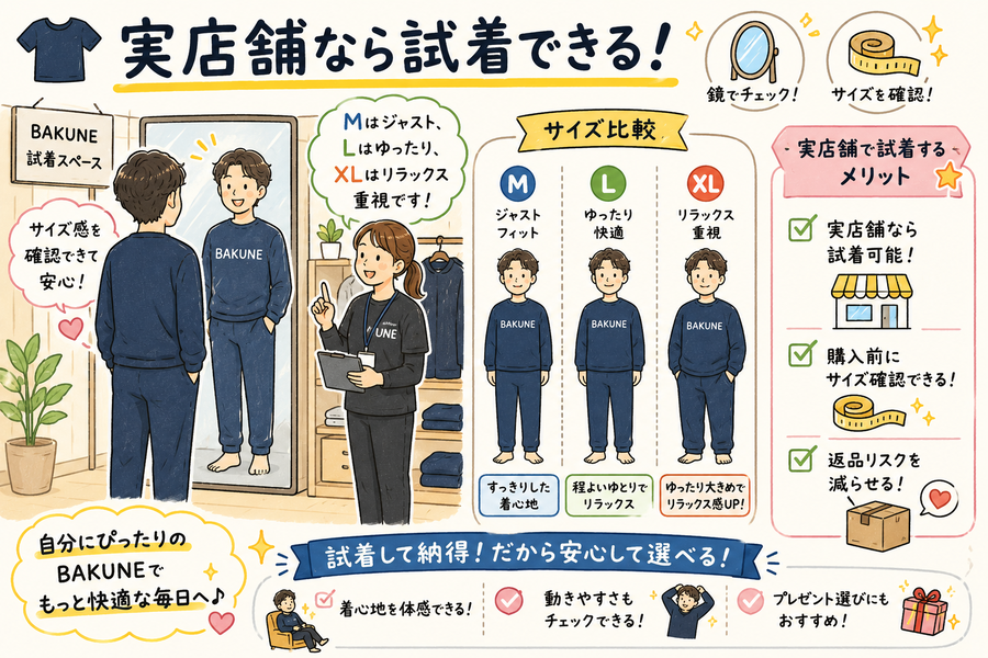 店舗で試着する様子のイラスト