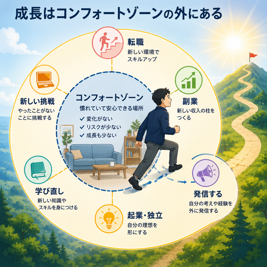 コンフォートゾーンを抜け出すイラスト