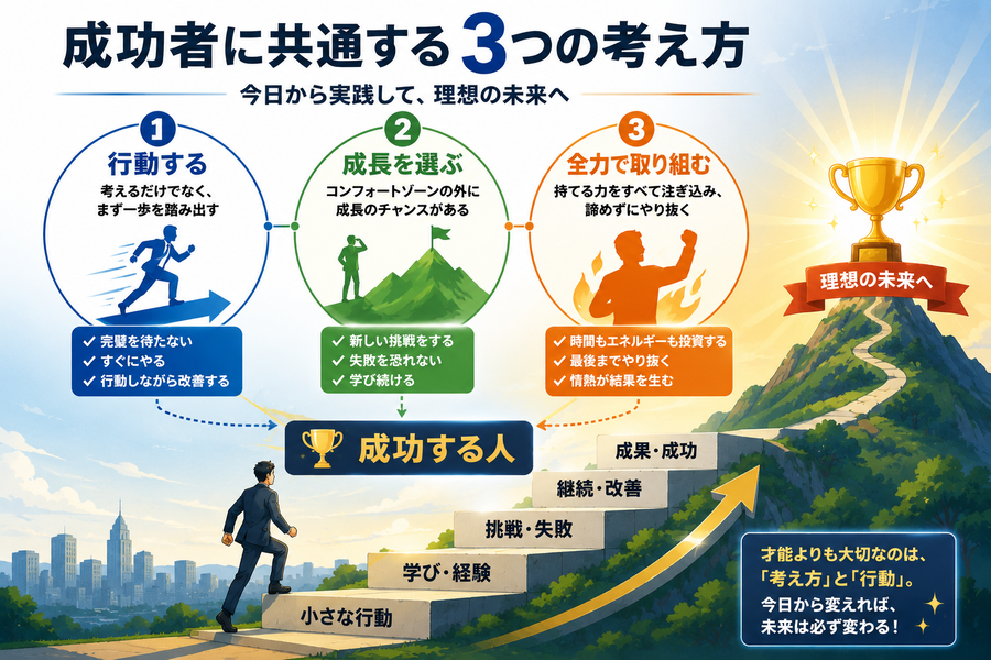 成功者の3つの共通点まとめイラスト