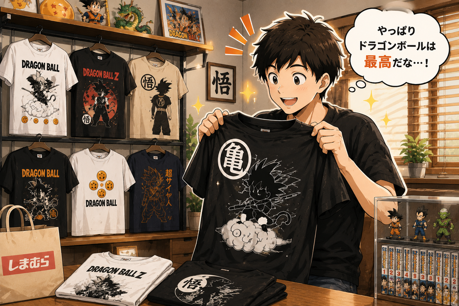 購入したTシャツを眺めて満足するコレクター