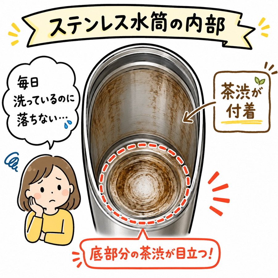 茶渋が付いた水筒のビフォーイラスト