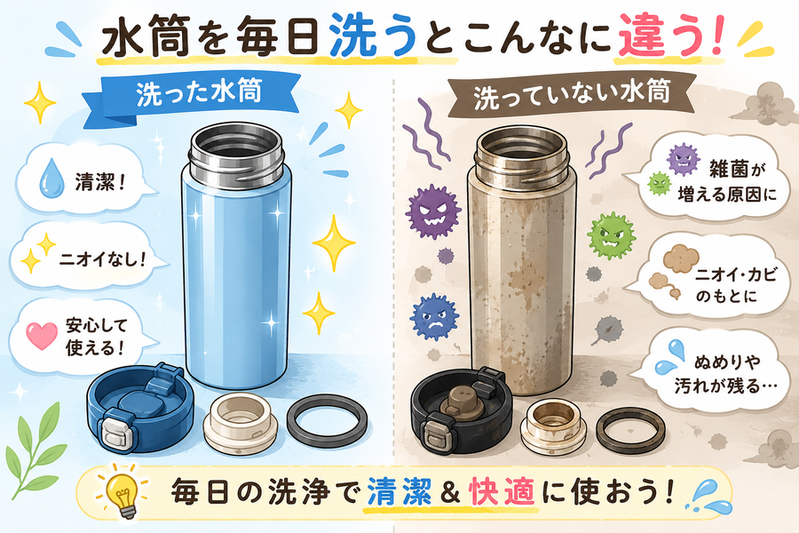 洗った水筒と洗っていない水筒の比較