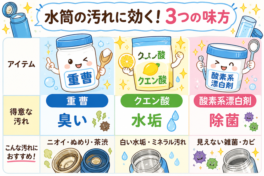 重曹・クエン酸・酸素系漂白剤の使い分け図