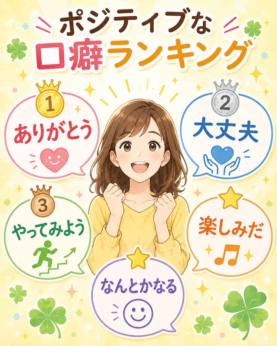ポジティブな口癖ランキング風イラスト