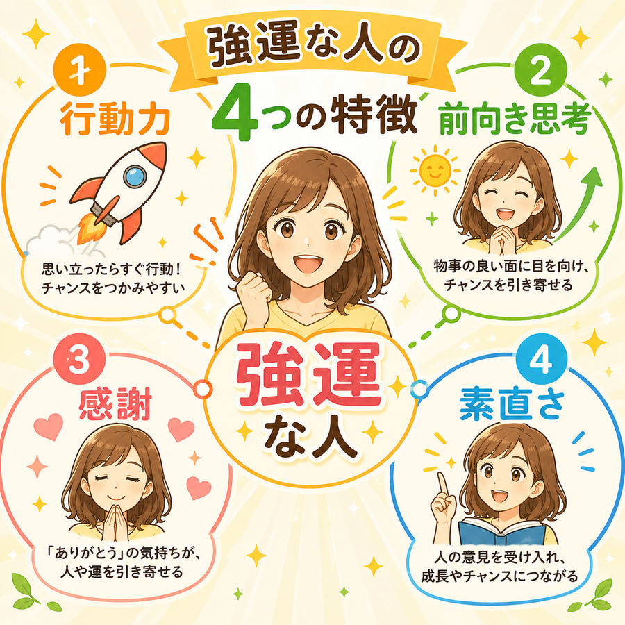 強運な人の4つの特徴イラスト