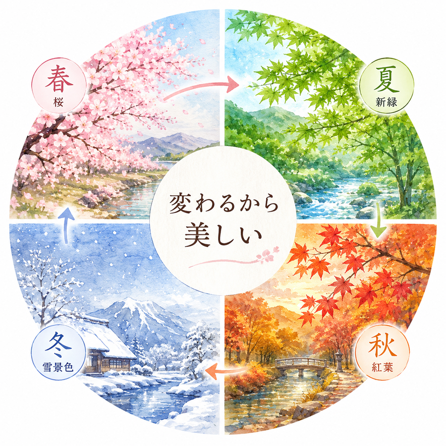 四季とわび・さびの循環イラスト