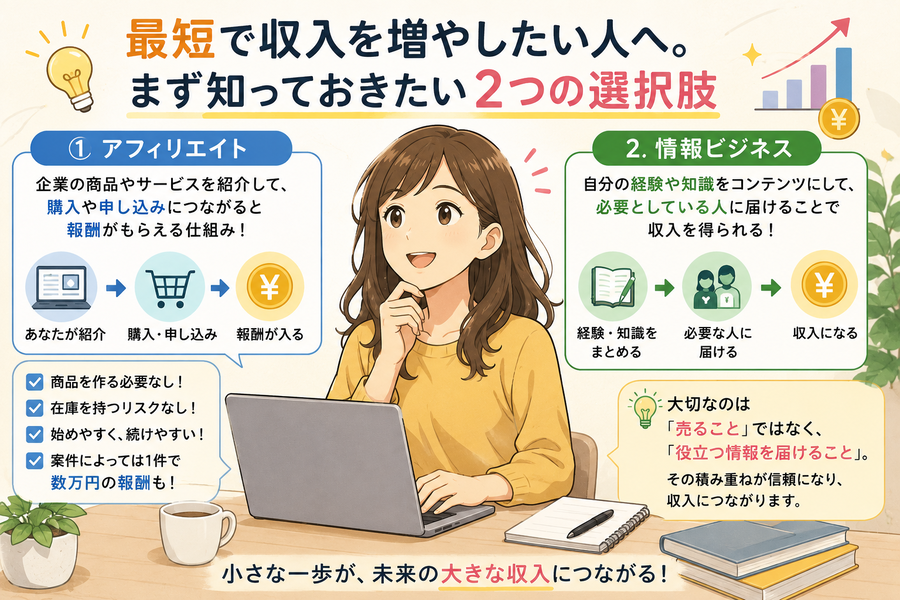 最短で収入を増やしたい人へ。まず知っておきたい「アフィリエイト」と「情報ビジネス」