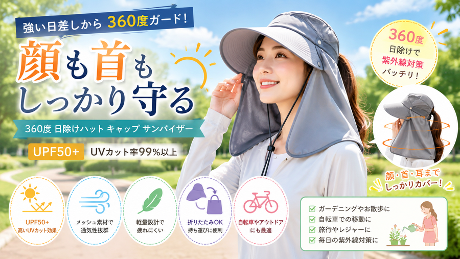 サンバイザー レディース UPF50+口コミ 評判｜日焼け防止・通気性・使い心地を解説