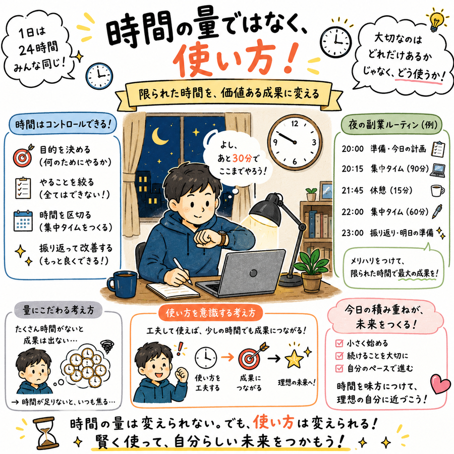 時計を見ながら作業している人物