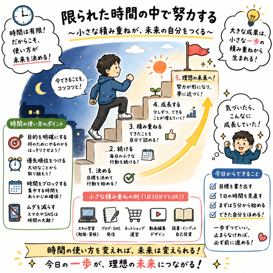階段を一歩ずつ上る人物