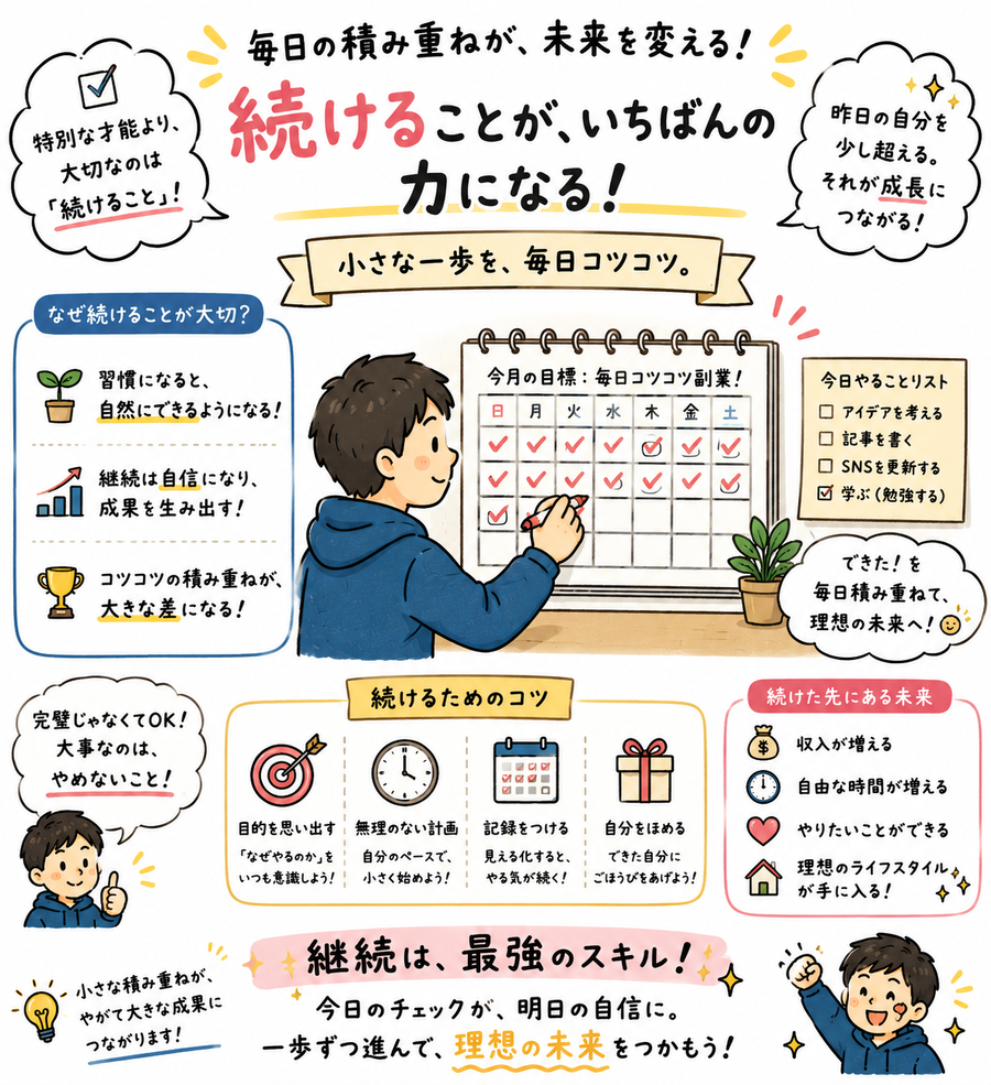 カレンダーに毎日チェックを付けているイラスト