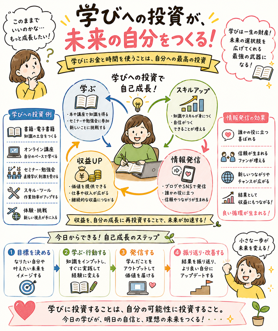 本を読んで学んでいる人物のイラスト