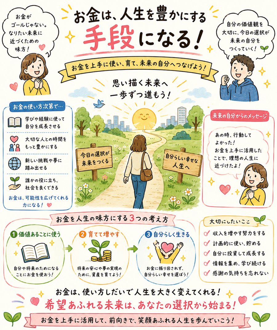 朝日に向かって歩く人物のイラスト
