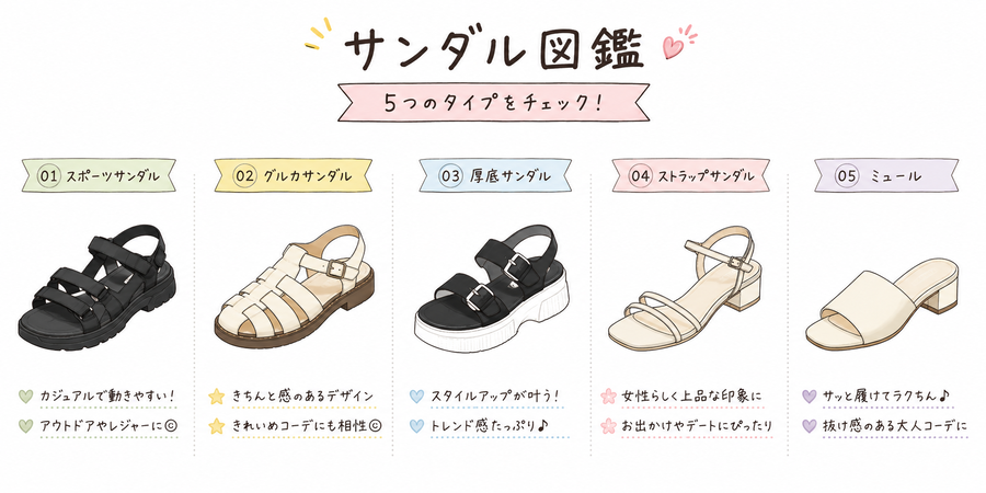 サンダルの種類ごとの特徴比較