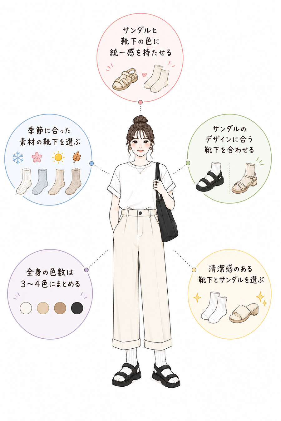サンダルと靴下コーデで押さえたいポイント