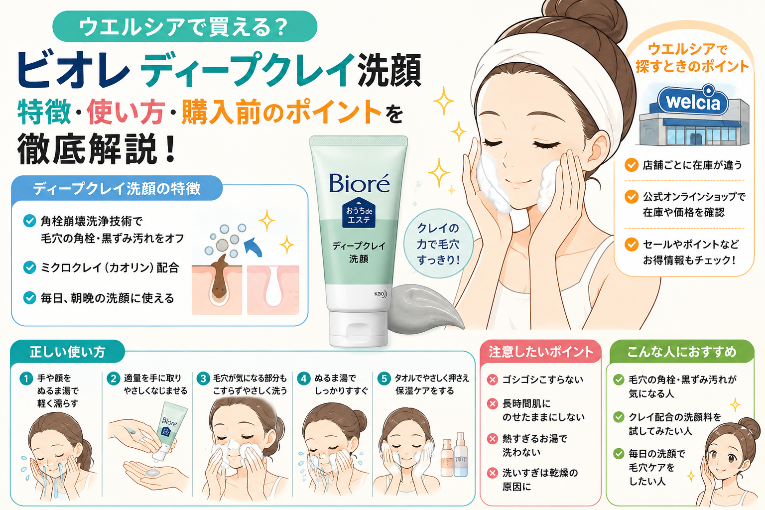ビオレ ディープクレイ洗顔はウエルシアで買える？特徴・価格・使い方を徹底解説